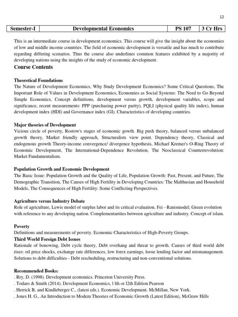 Development Economics Course Overview | PDF | Development Economics ...