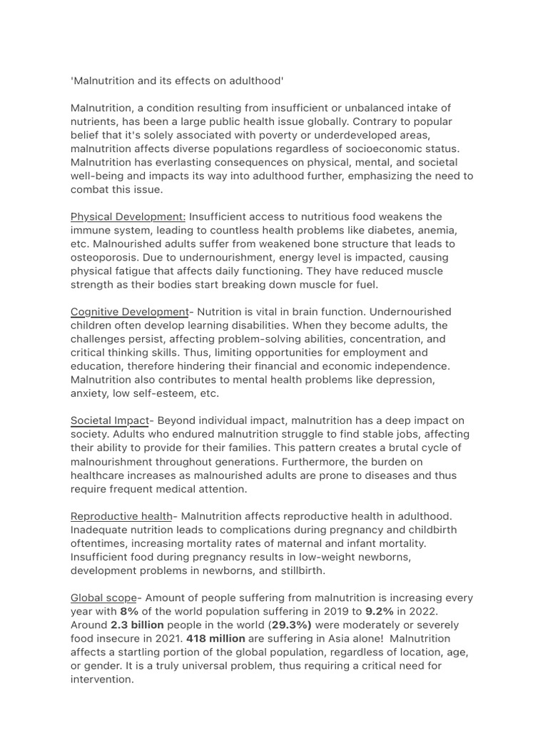 Impact of Malnutrition on Adulthood | PDF