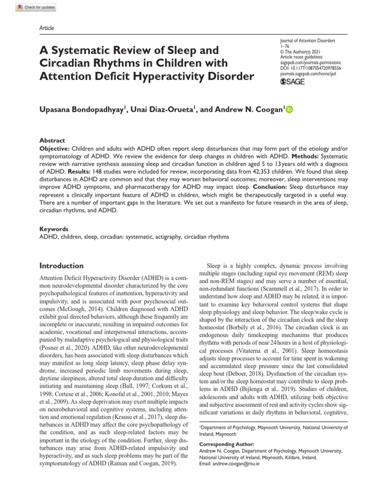 A Systematic Review Of Sleep And Circadian Rhythms Adhd Pdf