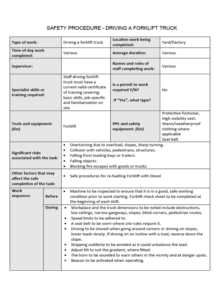 Driving A Forklift - SOP | PDF | Forklift | Truck