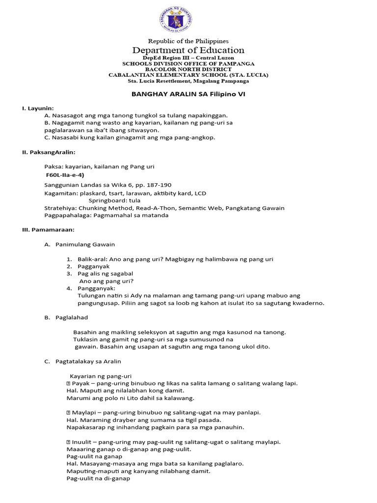 Dlp In Filipino 2nd Quarter Pdf