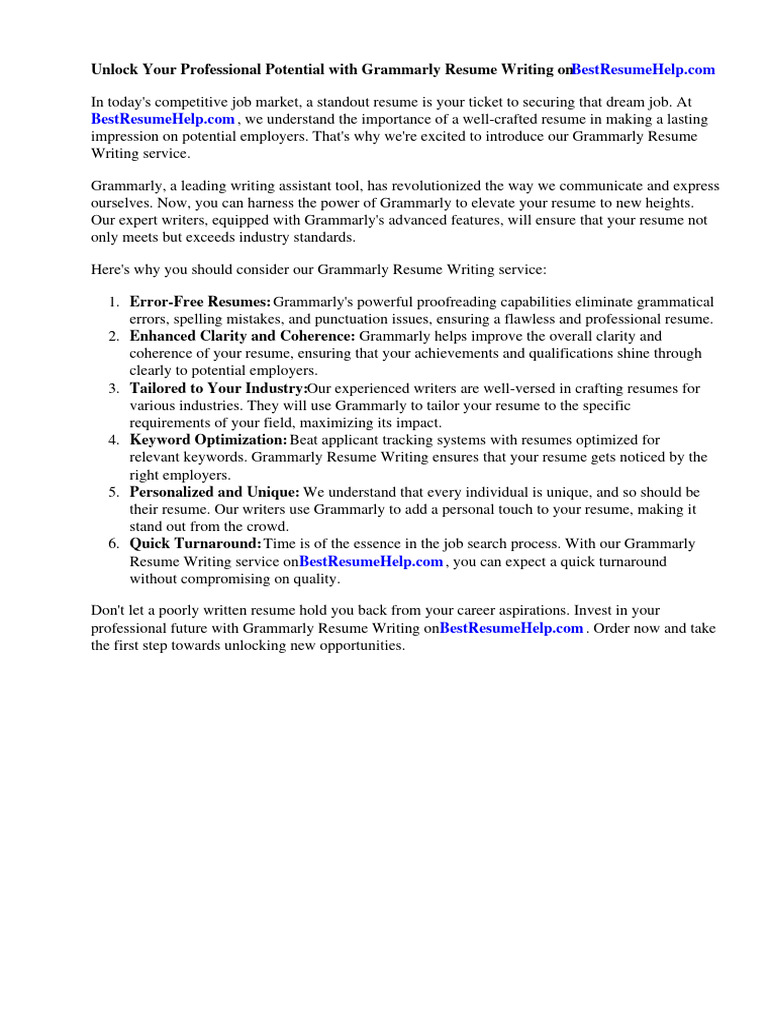 Grammarly Resume Writing PDF - 1710590285