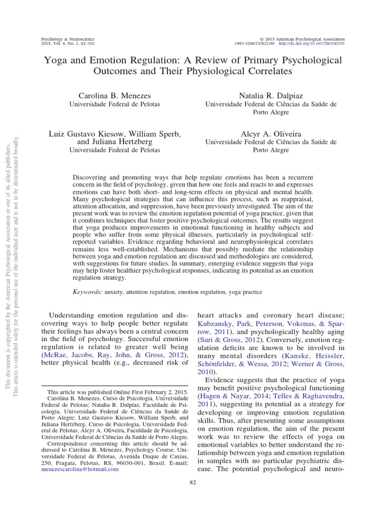 Yoga and Emotion Regulation: A Review of Primary Psychological Outcomes ...