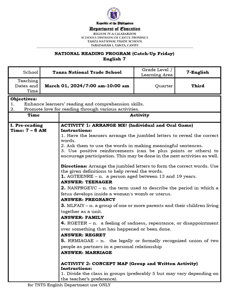 G7 English: NRP Reading Activities | PDF | Prison | Learning