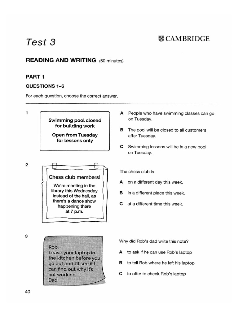 A2 Key Test 3 R&W PDF