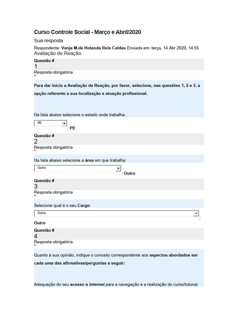 Avaliação Do Curso 14.03.20 | PDF | Carreira e Crescimento