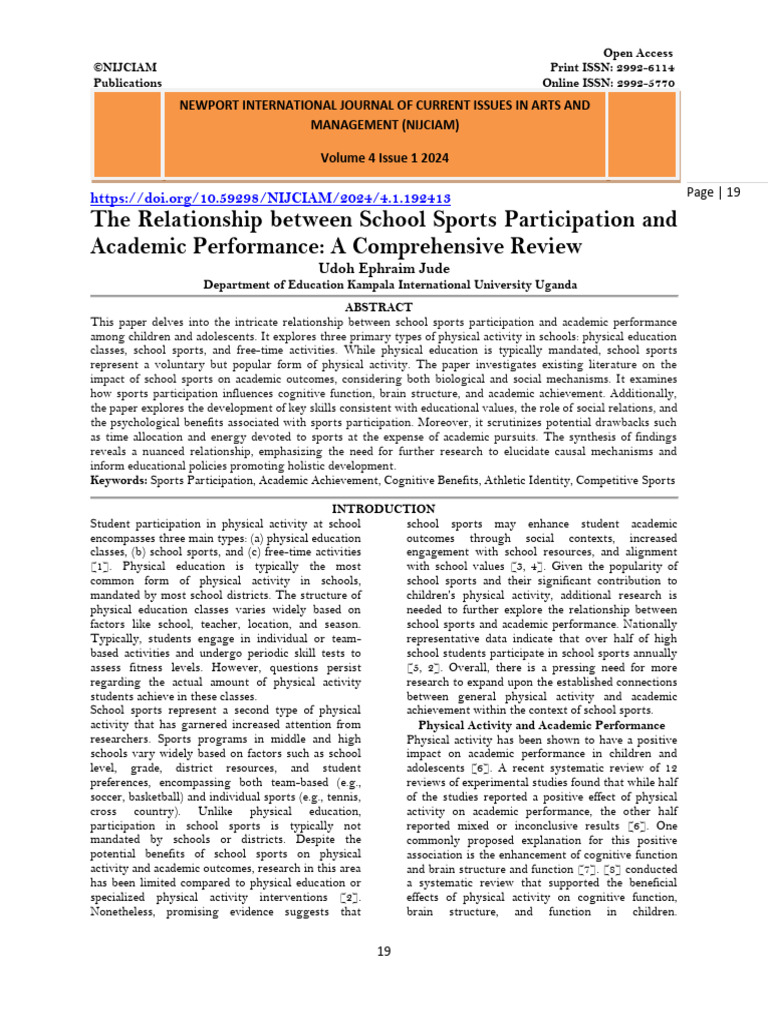 School Sports and Academic Performance | PDF | Cognition | Physical ...