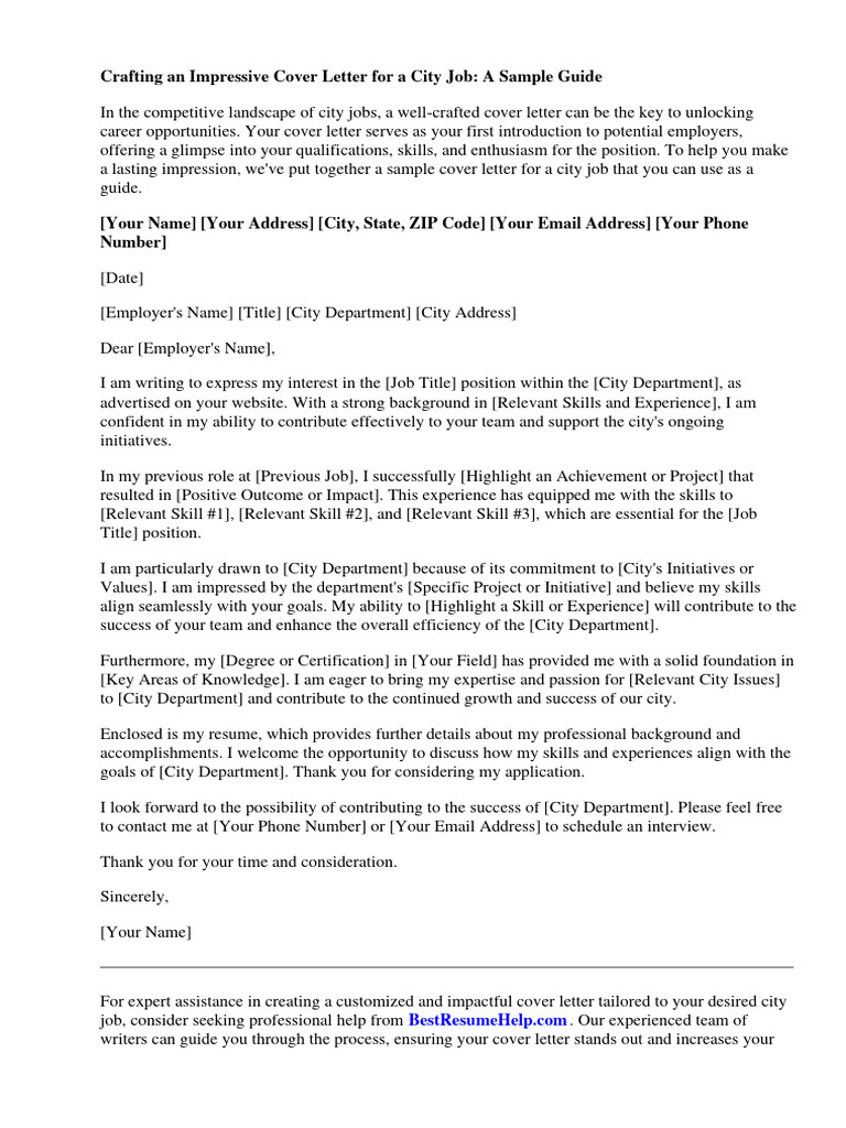 City Job Cover Letter Guide and Sample | PDF | Résumé | Expert