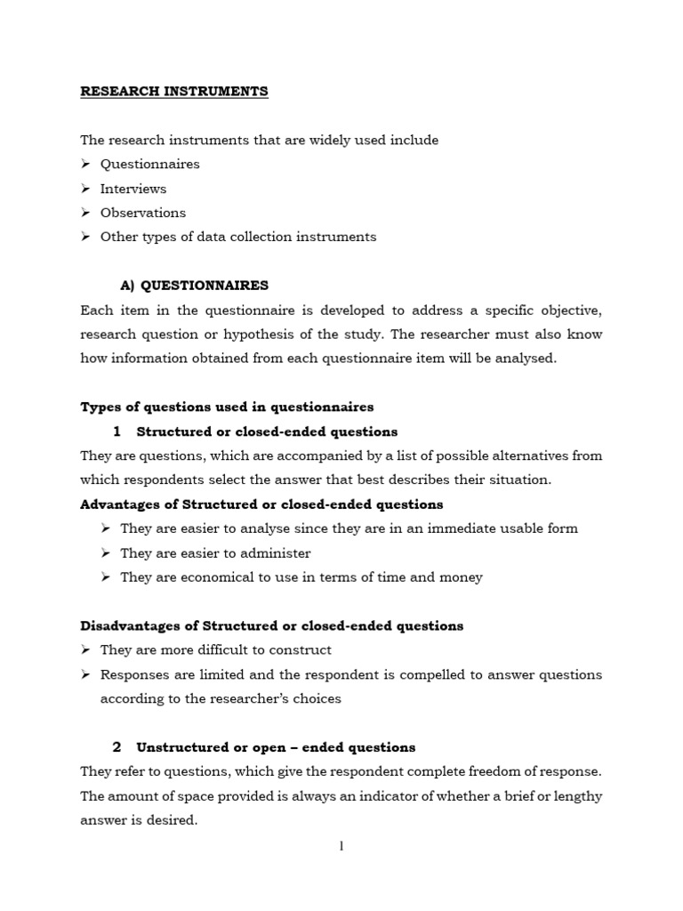 Data collection instruments 2 pdf sampling statistics questionnaire