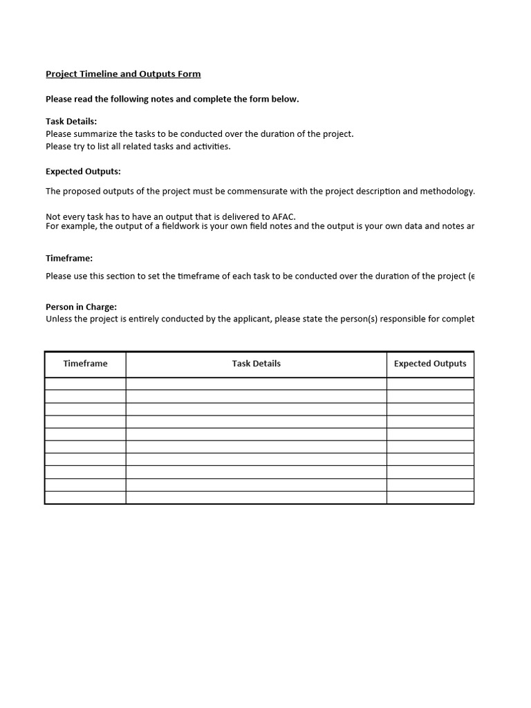 Project Task Summary and Timeline | PDF