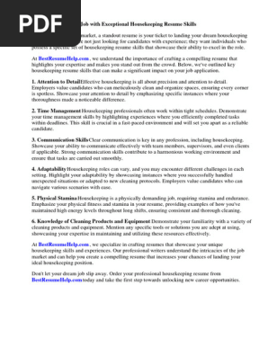 Housekeeping Resume Skills