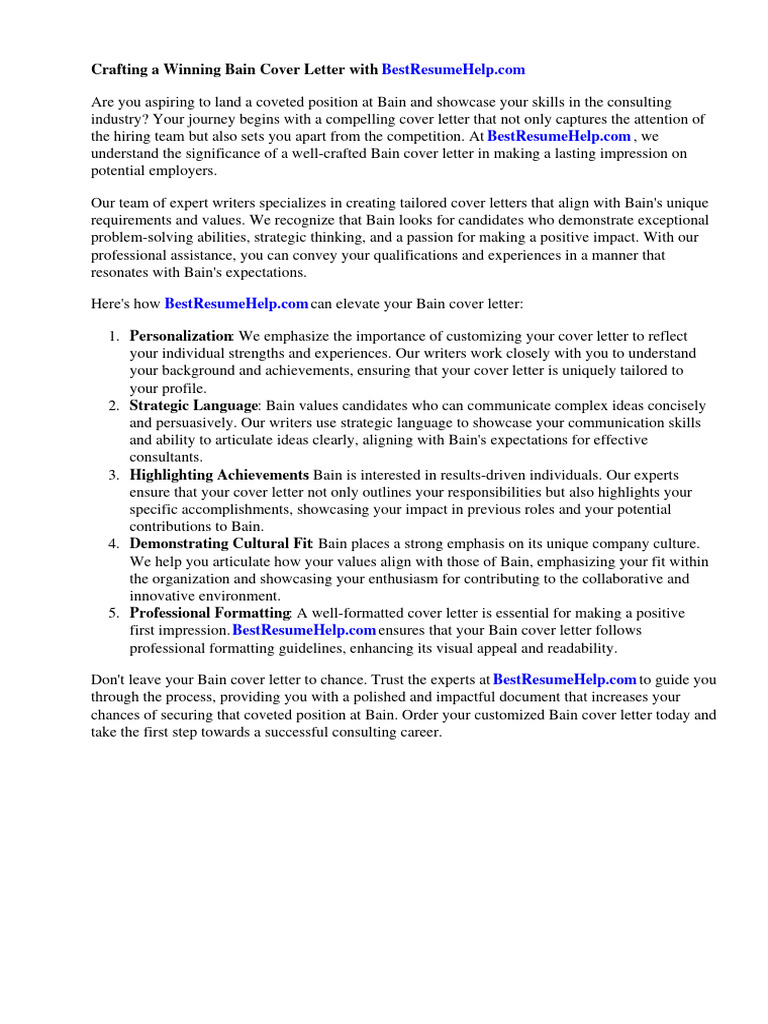 Bain Cover Letter PDF Consultant Recruitment
