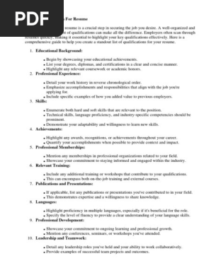 List of Qualifications for Resume
