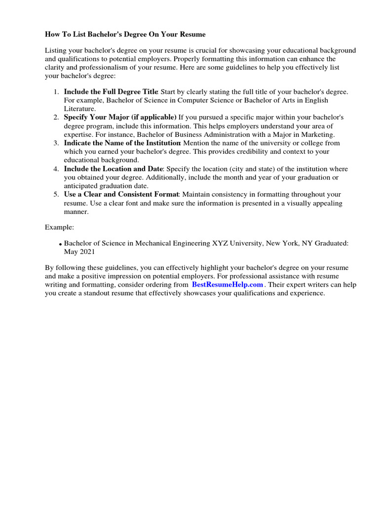 Listing Your Bachelor's Degree on Resume | PDF | Résumé | Academic Degree