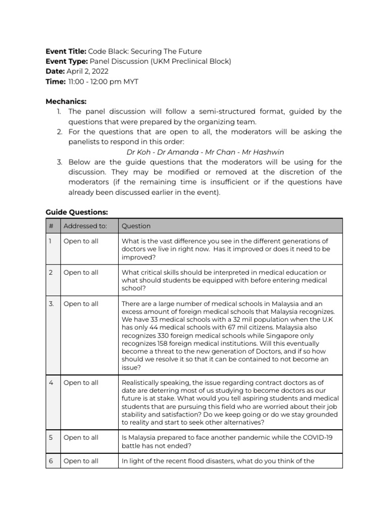 Code black securing the future panel discussion questions pdf