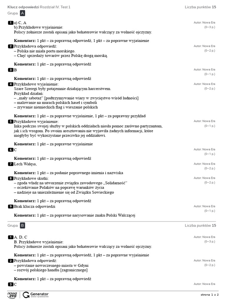 Wydawnictwo Alfa Test Nr 4 Odpowiedzi Rozdzial 4 Odpowiedzi Do Testu GR A I B | PDF