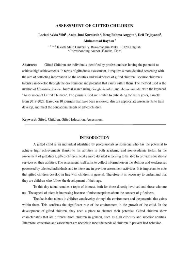Assessment Strategies for Gifted Children | PDF | Intellectual ...