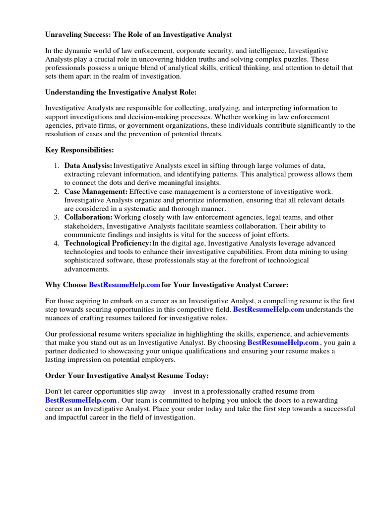 Investigative Analyst Cover Letter | PDF | Intelligence Analysis | Résumé