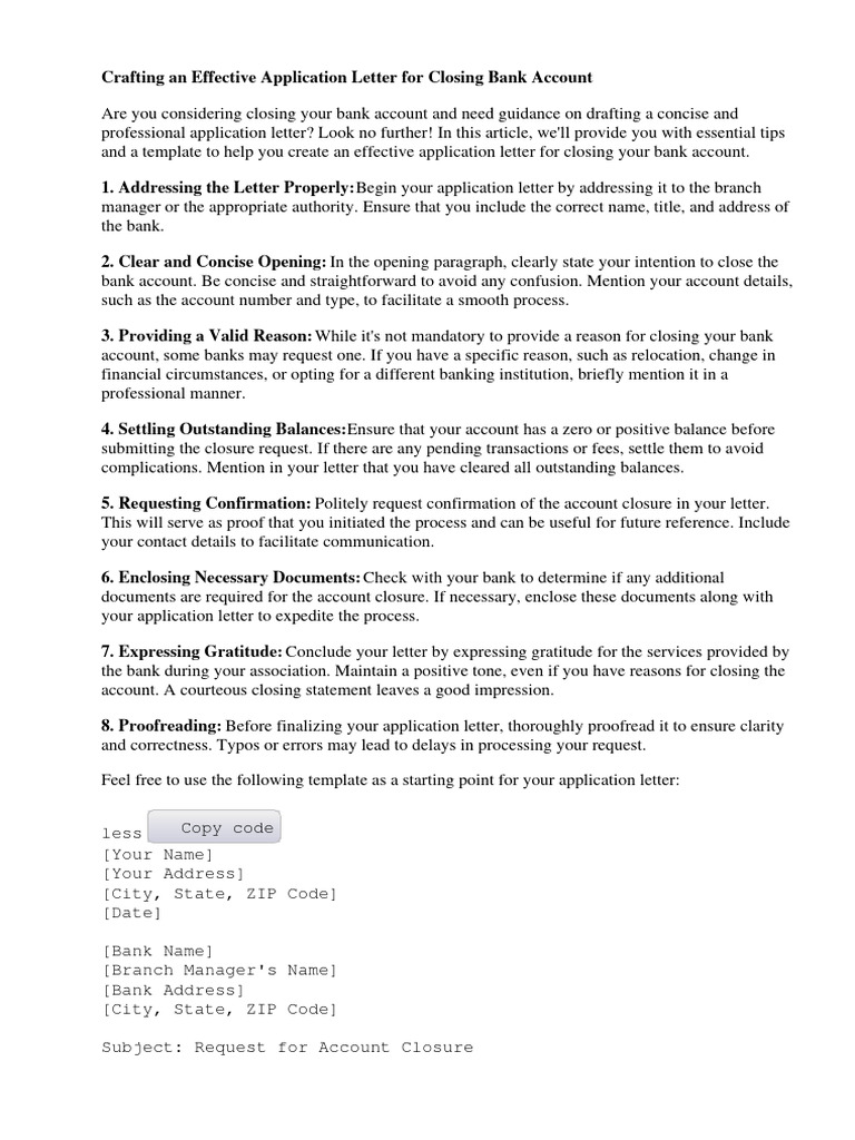 HOW TO WRITE AN APPLICATION TO CLOSE A BANK ACCOUNT intelligence overview