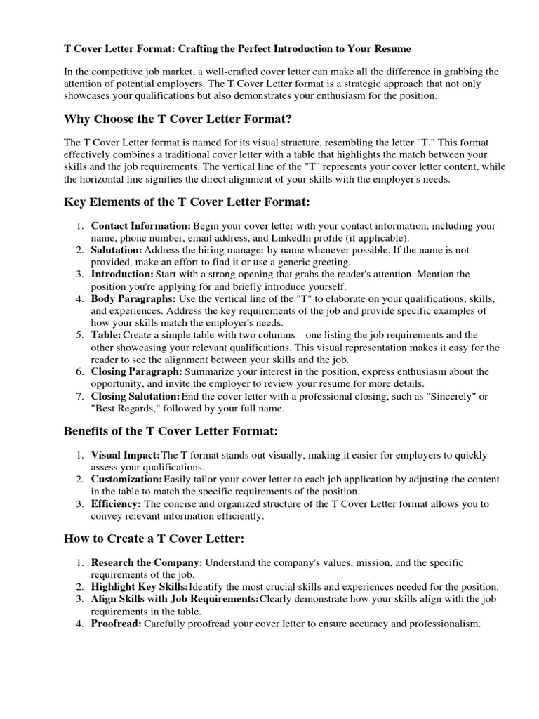 T Cover Letter Format Guide | PDF | Résumé | Proofreading