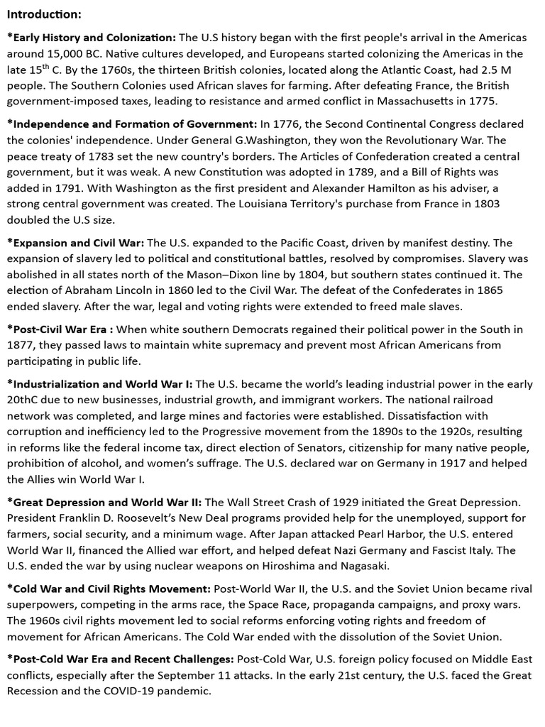 Overview of U.S. History and Colonization | PDF | Thirteen Colonies ...