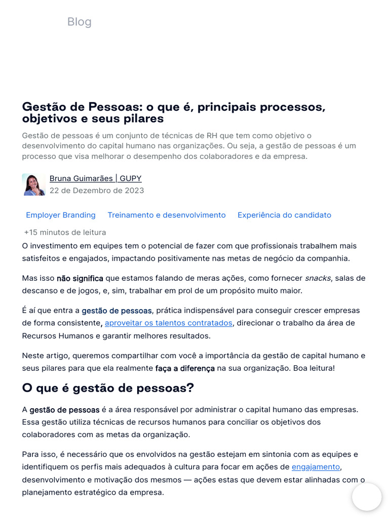 Gestão de Pessoas: Importância e Pilares | PDF | Gestão de recursos ...