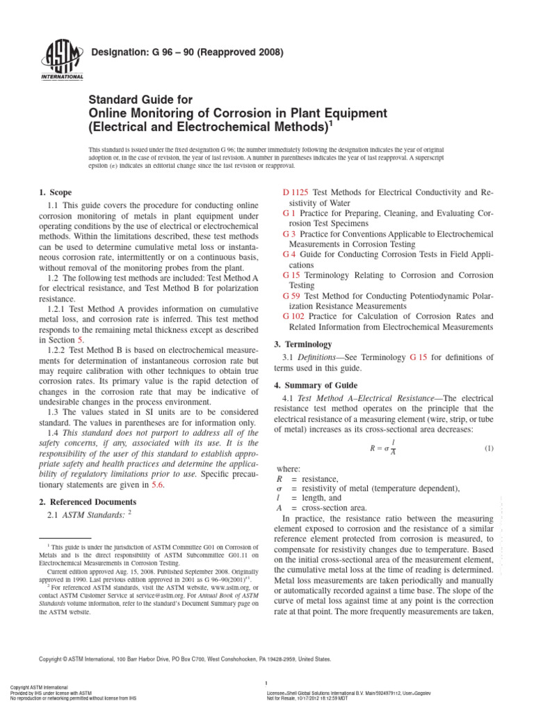 Astm G96 | PDF | Corrosion | Electrical Resistance And Conductance