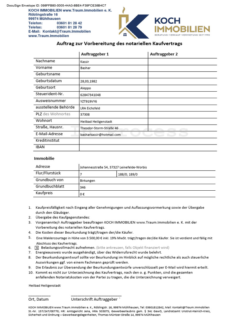 Auftrag Zur Vorb Not KV | PDF