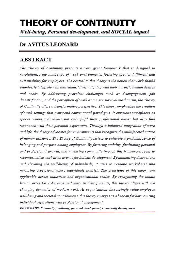 Theory of Continuity in Work-Life Integration | PDF