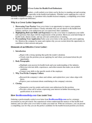Cover Letter for Health Food Store