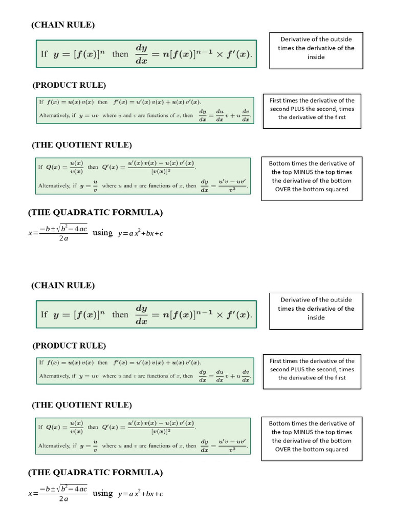 Calculus Formula Sheet | PDF