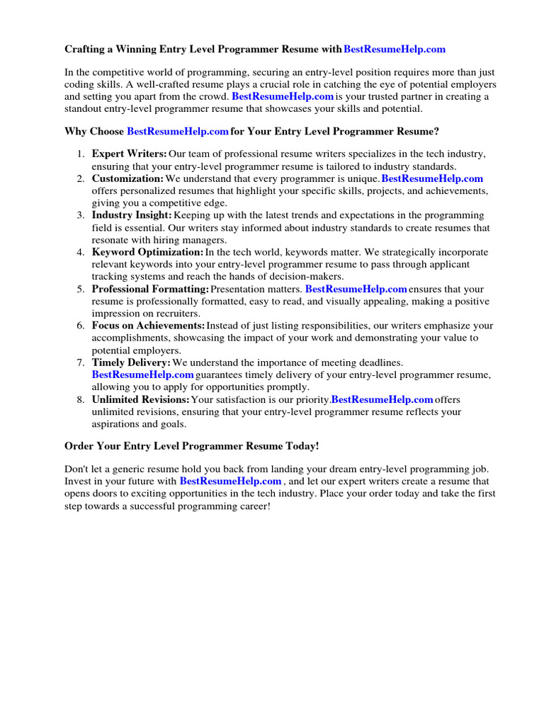 Entry Level Programmer Resume | PDF | Résumé | Computer Programming