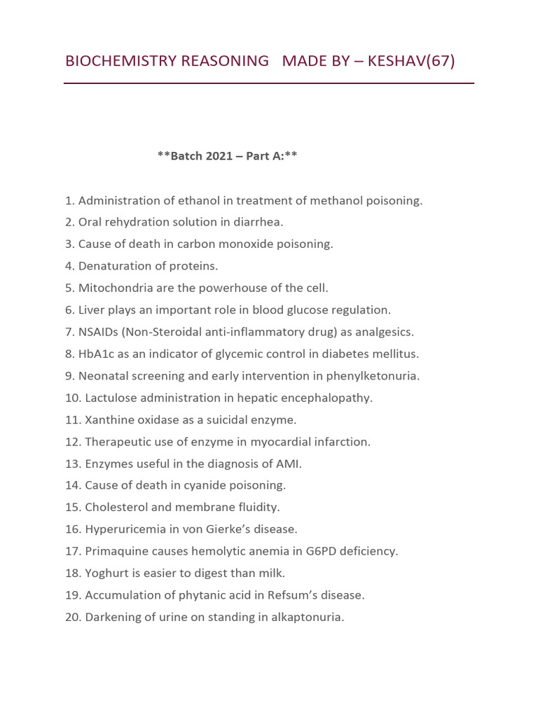 Reasoning Biochemistry Pdf Enzyme Mitochondrion