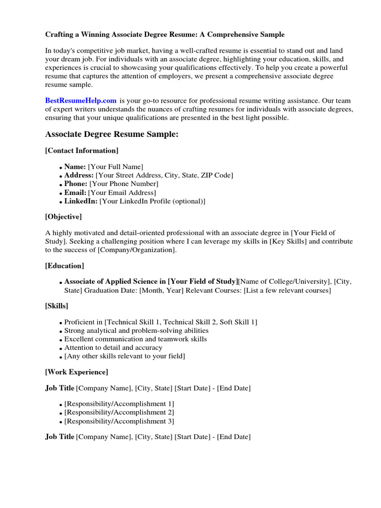 Associate Degree Resume Sample - 1