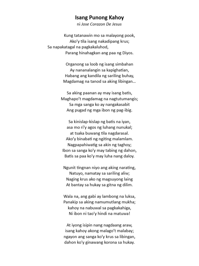 Isang punong kahoy ni jose corazon de jesus pdf