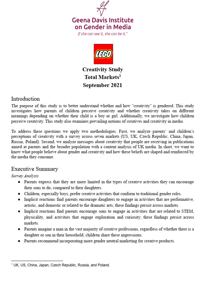 LEGO ReadyForGirls Creativity Study | PDF | Toys | Creativity