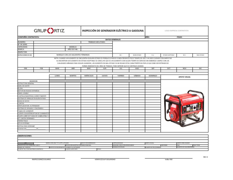 Checklist de Inspección Generador Eléctrico | PDF