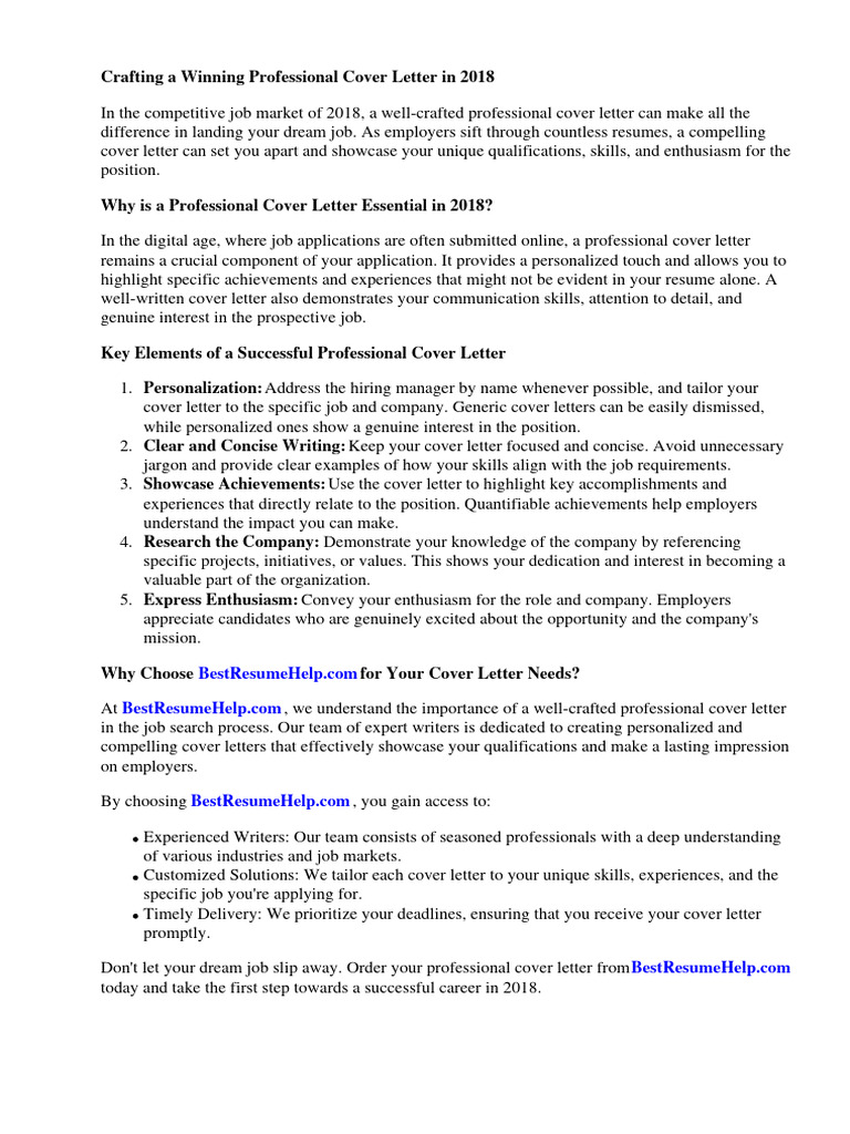 Professional Cover Letter 2018 | PDF | Teachers | Résumé