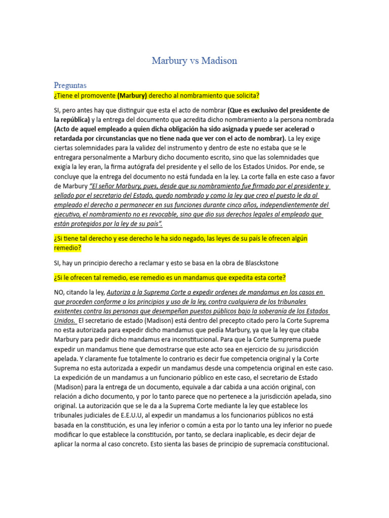 Análisis del caso Marbury vs Madison | PDF | Constitución | Judicaturas