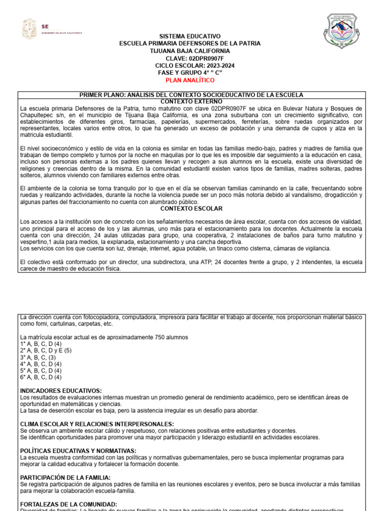 Plan Analitico 4to Fase 4 | PDF | Aprendizaje | Evaluación