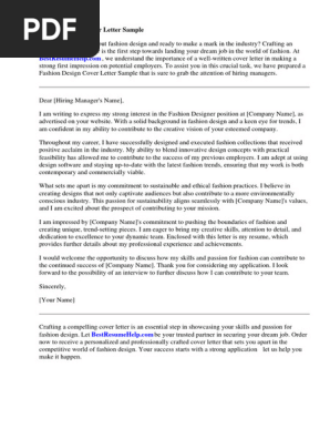 Fashion Design Cover Letter Sample