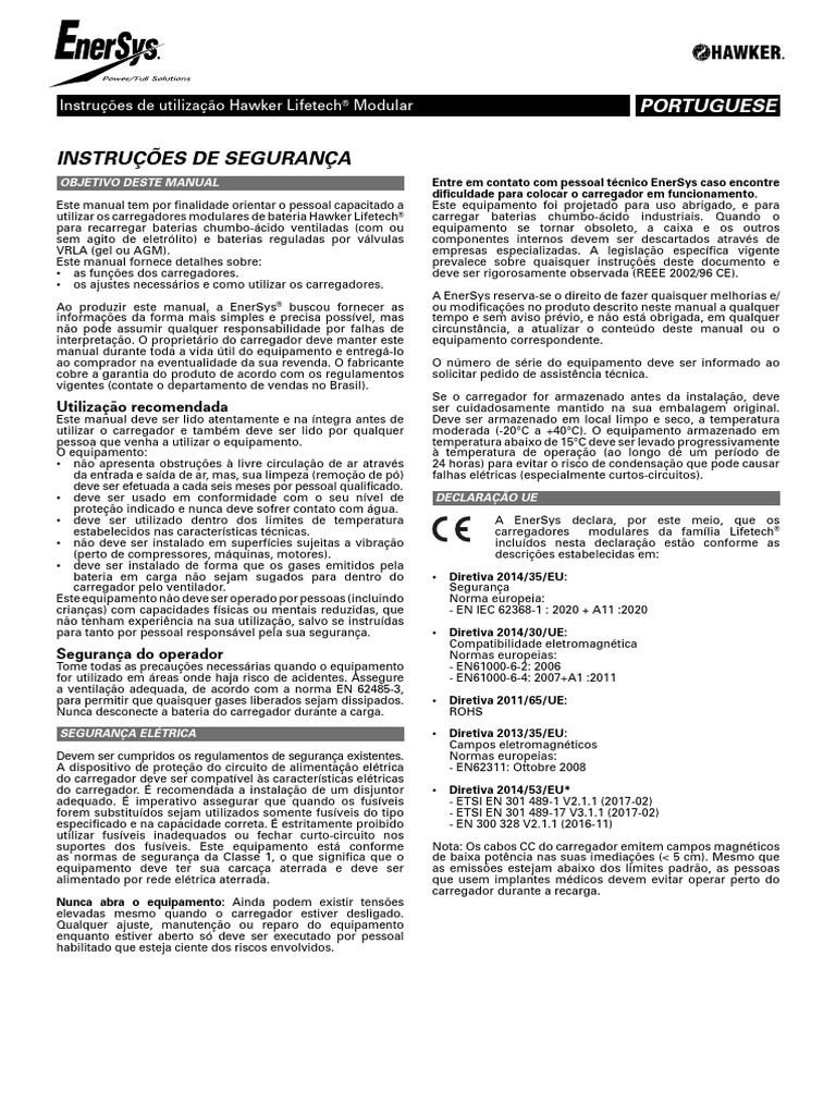 Hawker Lifetech Modular Instructions Portuguese 0521 | PDF | Fusível ...