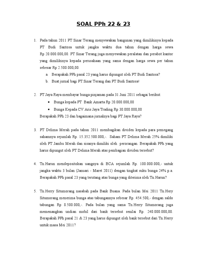 Perhitungan PPh 22 dan 23 | PDF | Pengelolaan Keuangan & Uang ...