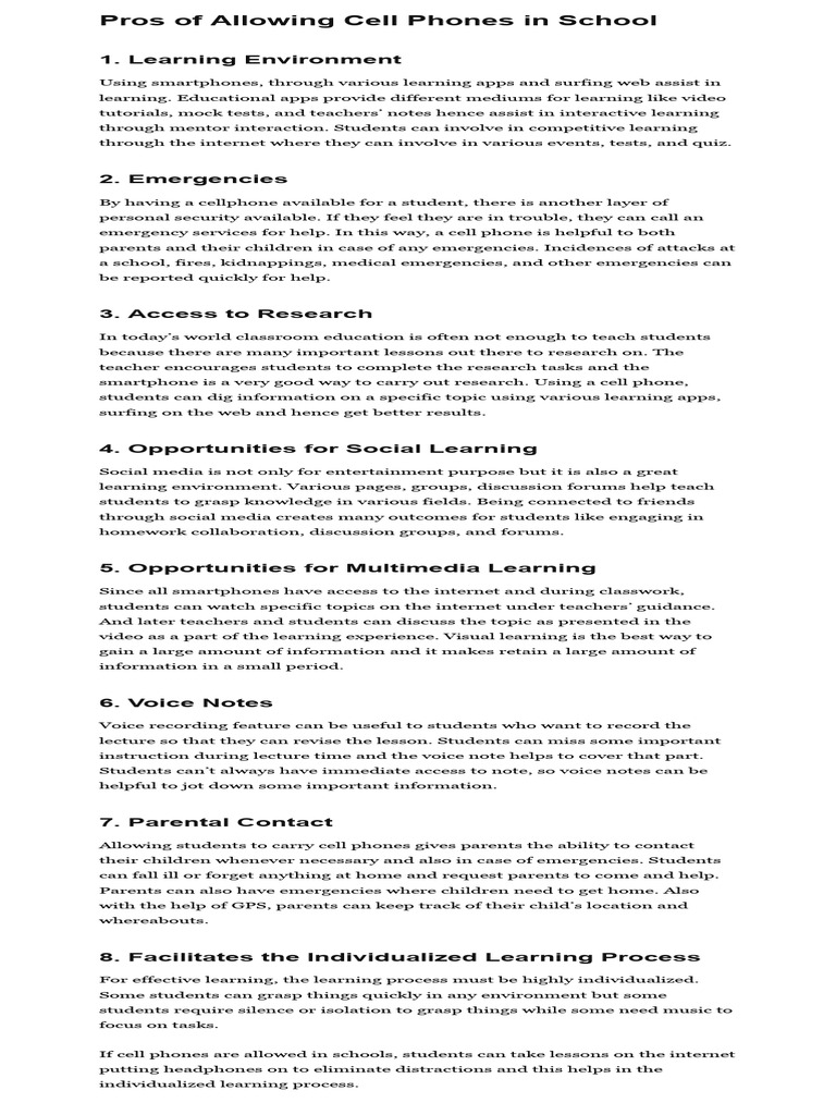 Should Cellphones Be Allowed in School 16 Pros and Cons Download Free