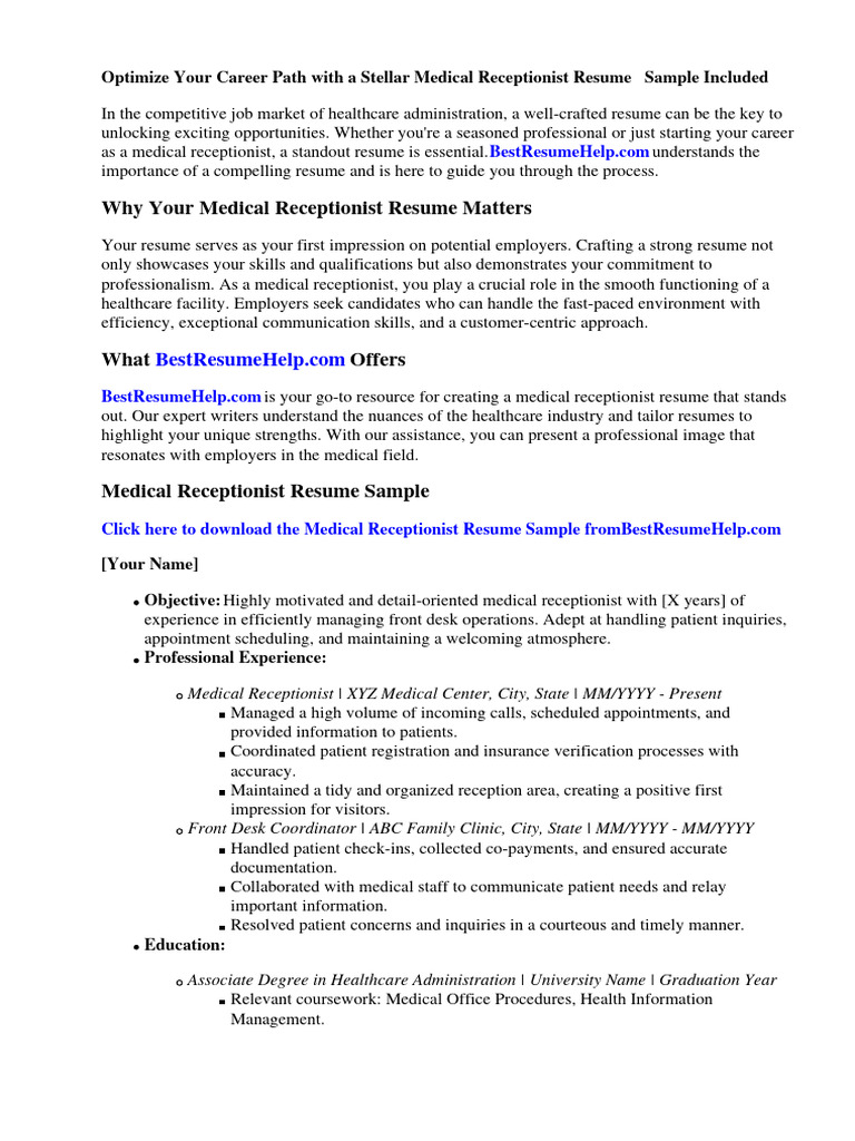 Medical Receptionist Resume Sample - 1710829313