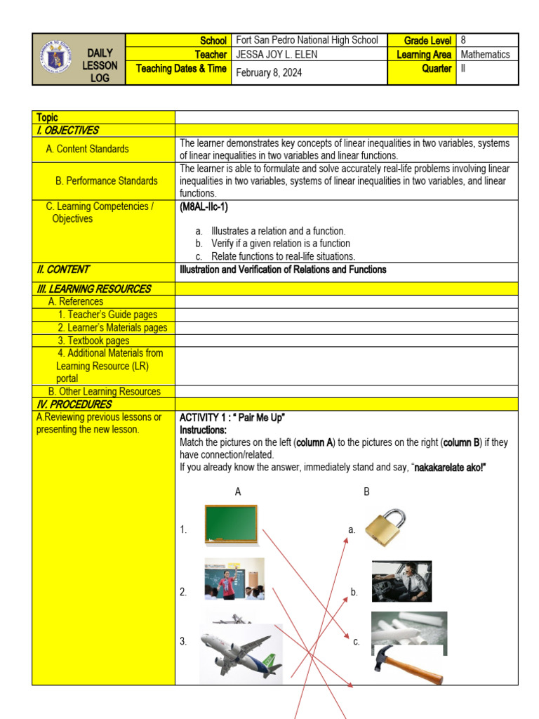 Grade 8 Relations and Functions Lesson | PDF | Function (Mathematics ...