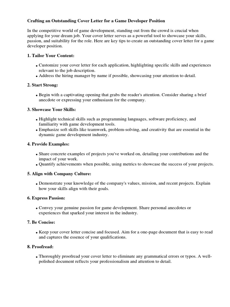 Cover Letter Game Developer | PDF | Résumé | Computer Programming