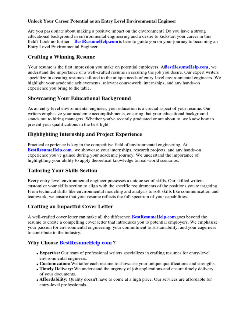 Entry Level Environmental Engineer Cover Letter | PDF