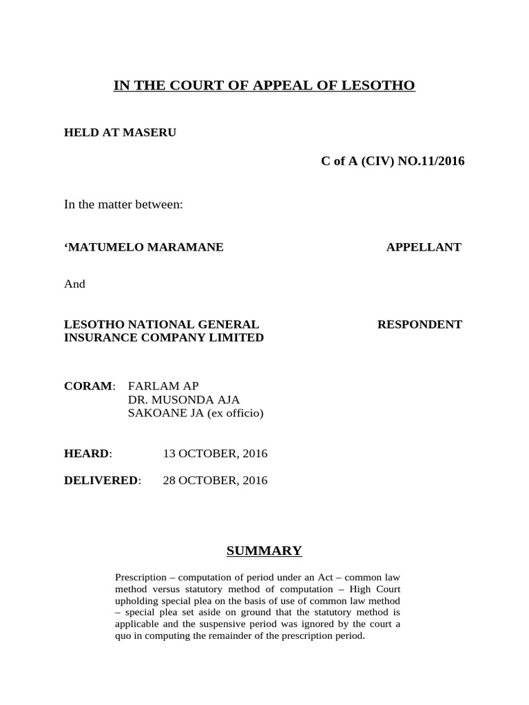 Maramane v lesotho national general insurance co c of a civ 11 of