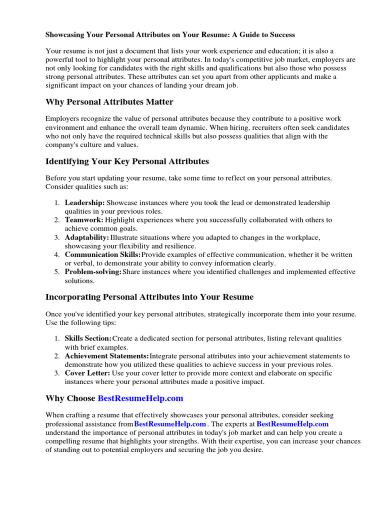 Personal Attributes Resume Download Free PDF Résumé Leadership